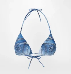 DENIM PRINT BIKINI TOP