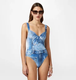 DENIM PRINT ONE-PIECE SWIMSUIT